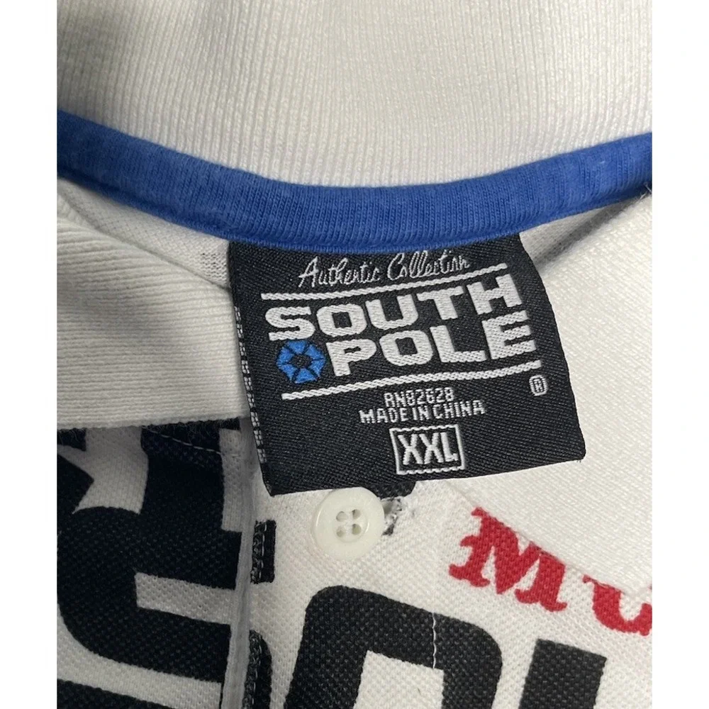 South Pole Mens 2XL White All Over Print‎ SPD Wicked Fashion MCMXCI Polo Shirt - Picture 2 of 6